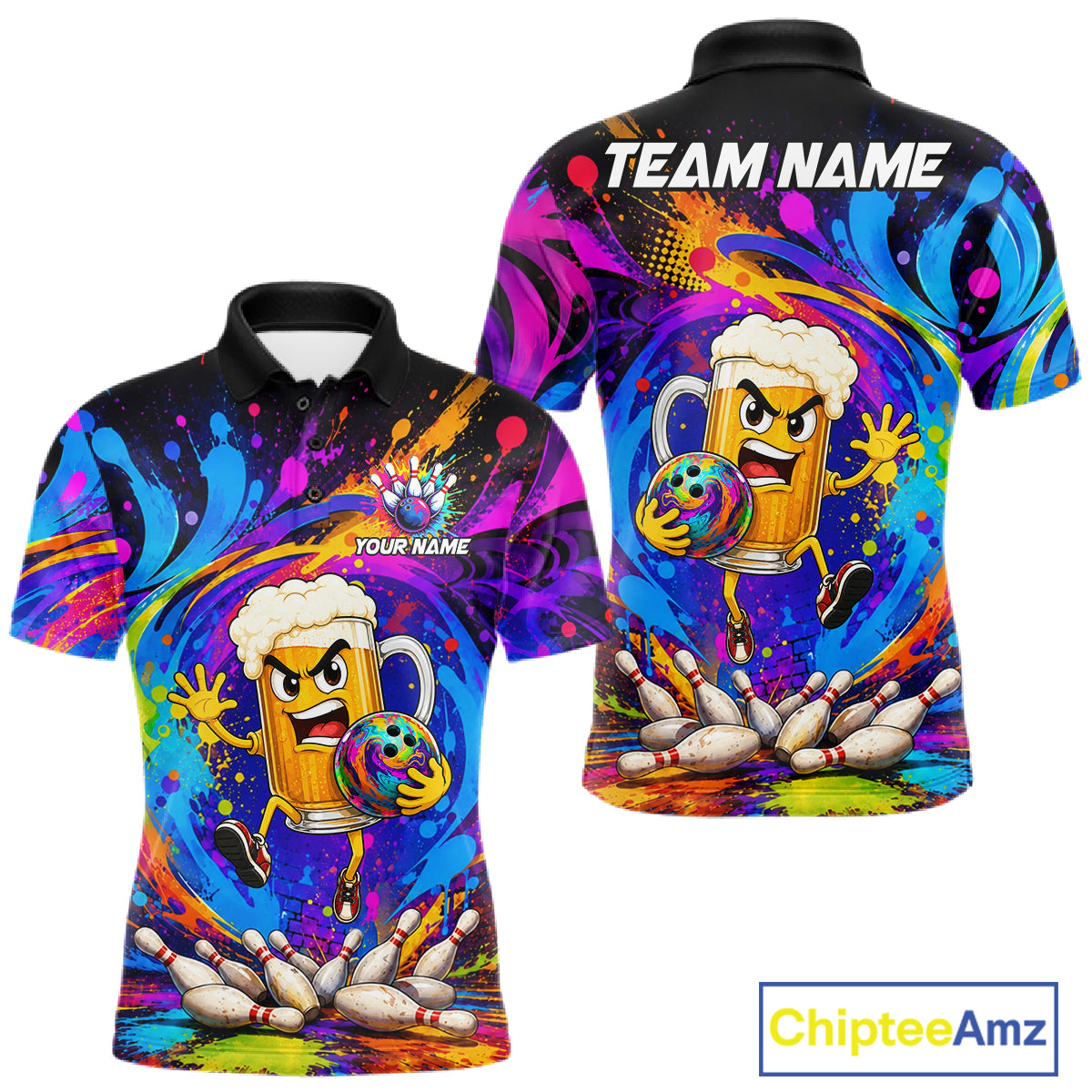 Funny Beer Colorful Bowling Jersey For Men Custom Bowling Team Shirts, Personalized Bowling Gift TDM7418
