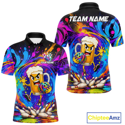 Funny Beer Colorful Bowling Jersey For Men Custom Bowling Team Shirts, Personalized Bowling Gift TDM7418