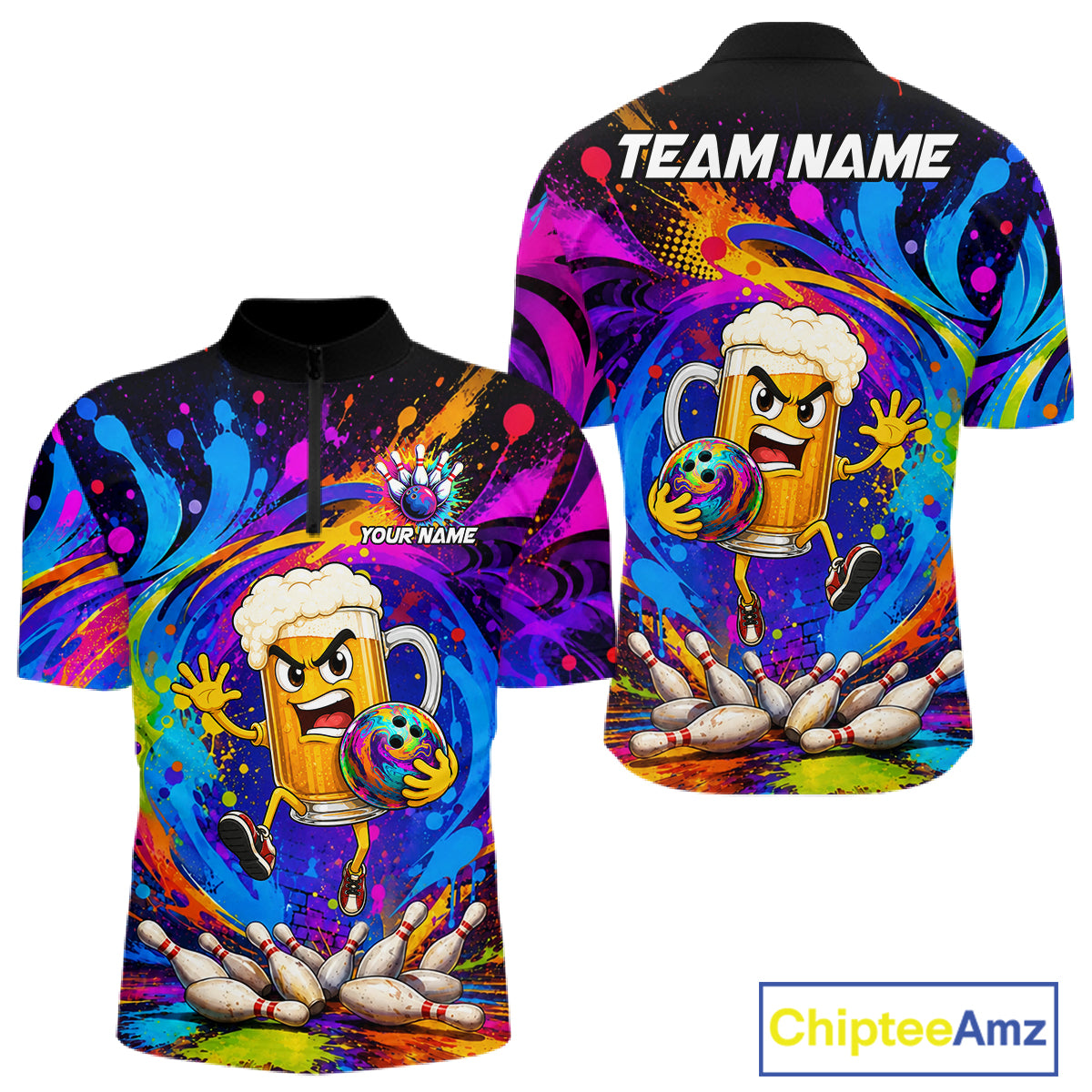 Funny Beer Colorful Bowling Jersey For Men Custom Bowling Team Shirts, Personalized Bowling Gift TDM7418