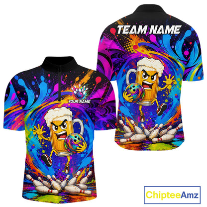 Funny Beer Colorful Bowling Jersey For Men Custom Bowling Team Shirts, Personalized Bowling Gift TDM7418