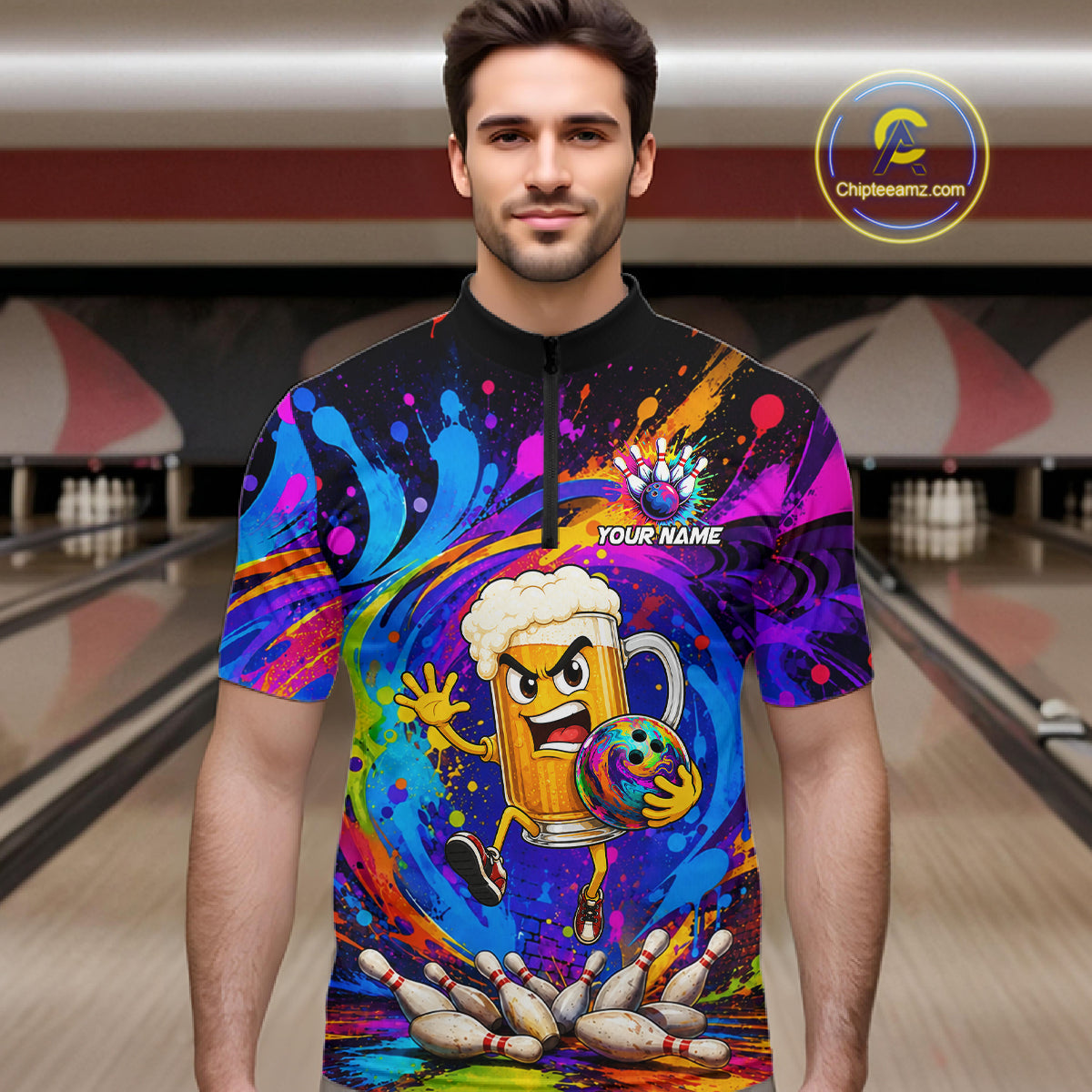Funny Beer Colorful Bowling Jersey For Men Custom Bowling Team Shirts, Personalized Bowling Gift TDM7418