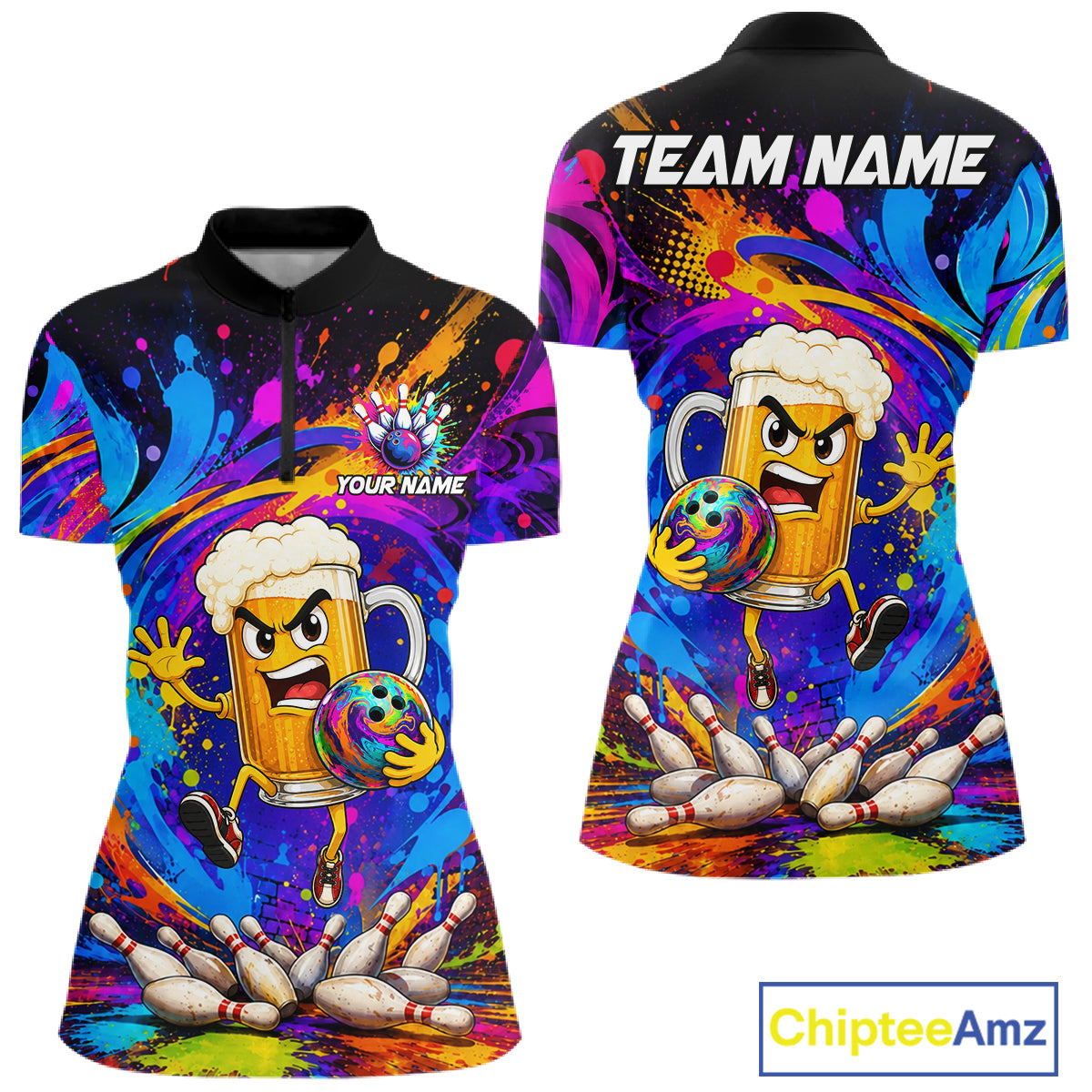 Funny Beer Colorful Bowling Jersey For Women Custom Bowling Team Shirts, Personalized Bowling Gift TDM7418