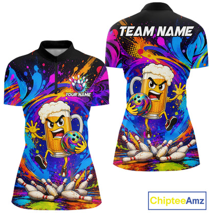 Funny Beer Colorful Bowling Jersey For Women Custom Bowling Team Shirts, Personalized Bowling Gift TDM7418
