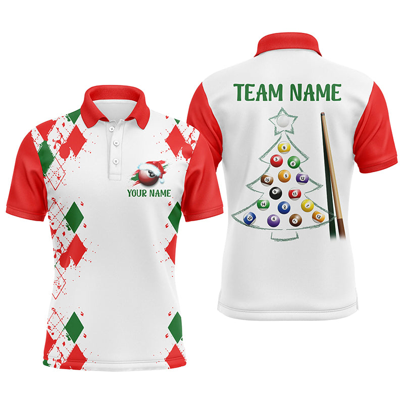 Funny Christmas Billiard Custom Name Men Polo Shirts Best Christmas Shirts For Billiard Player TDM0265