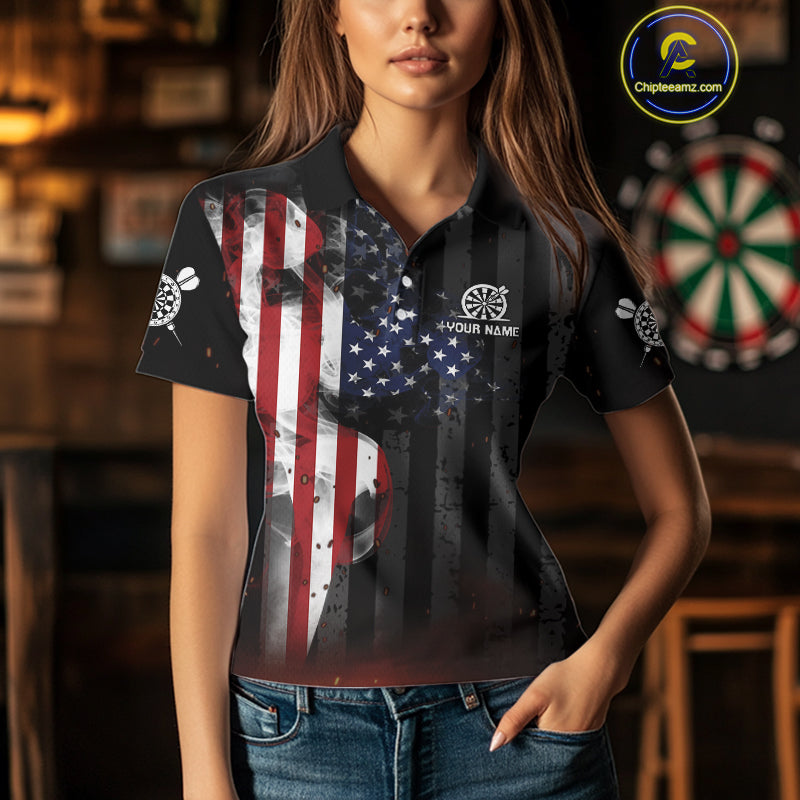 Personalized American Flag Patriotic Darts Shirt For Women Custom Darts Jersey Team Polo & 1/4 Zip TDM4922