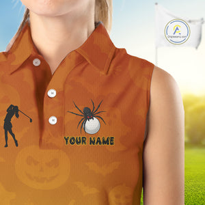 Personalized Funny Spider Golf Sleeveless Polo Shirt Custom Halloween Ladies Golf Outfit TDM4924
