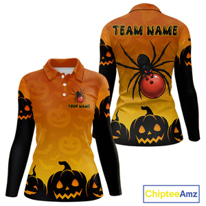 Personalized Orange Funny Spider Bowling Halloween Shirt For Women Custom Bowling Team Jersey  TDM4925