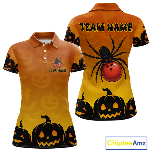 Personalized Orange Funny Spider Bowling Halloween Shirt For Women Custom Bowling Team Jersey  TDM4925