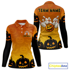 Personalized Orange Funny Bowling Halloween Shirt For Women Custom Bowling Team Jersey Outfit TDM4926