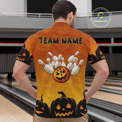 Personalized Orange Funny Bowling Halloween Shirt For Men Custom Bowling Team Jersey Outfit TDM4926