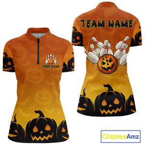Personalized Orange Funny Bowling Halloween Shirt For Women Custom Bowling Team Jersey Outfit TDM4926