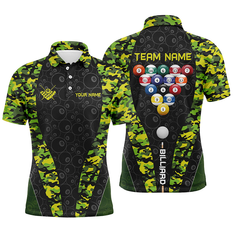Personalized Billiard Balls Camo Pattern Men Polo Shirts Custom 8 Ball Team Shirts, Billiard Attire TDM0473
