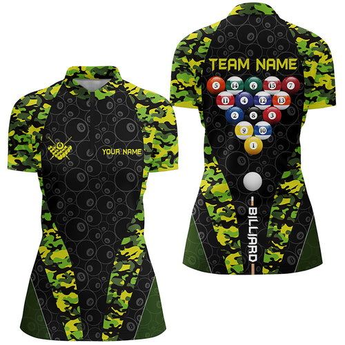 Personalized Billiard Balls Camo Pattern Women Quarter-Zip Shirts Custom 8 Ball Team Shirts TDM0473