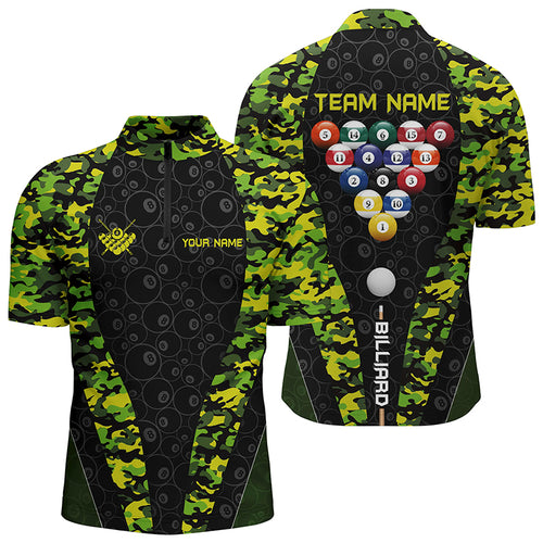 Personalized Billiard Balls Camo Pattern Men Quarter-Zip Shirts Custom 8 Ball Team Shirts TDM0473