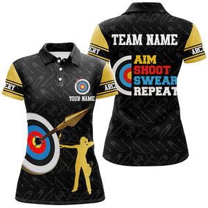 Aim Shoot Swear Repeat 3D Archery Target Custom Name Women Polo Shirts Custom Archery Team Shirts TDM0477