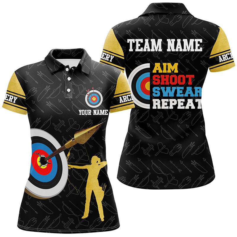 Aim Shoot Swear Repeat  Archery 3d Target Custom Name Women Polo Shirts Custom Archery Team Shirts TDM0477