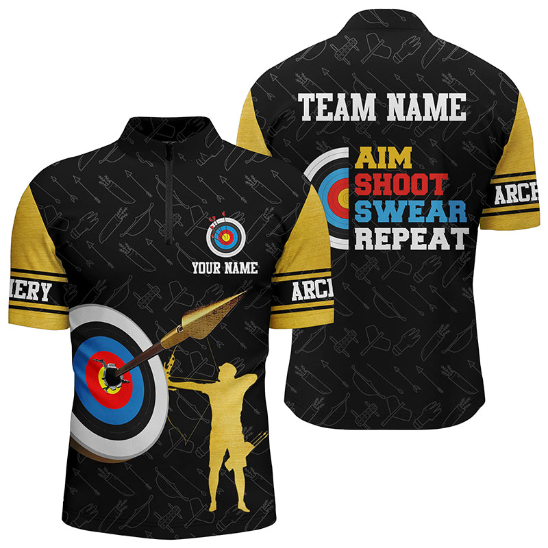Aim Shoot Swear Repeat Archery Target Custom Men Quarter-Zip Shirts, Archery Team Shirts TDM0477