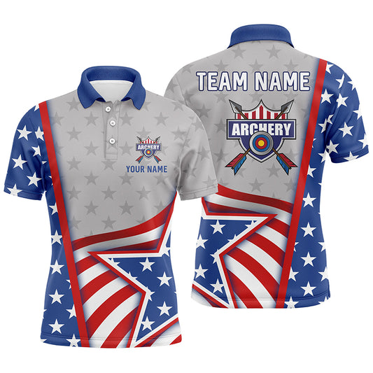 Personalized Name American Flag Archery Polo Shirts For Men, Custom Team Name Archery Jerseys  TDM0479