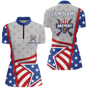 Personalized USA Flag Archery Women Quarter-Zip Shirts Custom Team Name Archery Jerseys  TDM0479