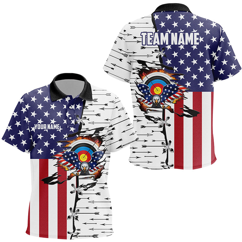 Personalized American Eagle Archery Pattern Kid Polo Shirts Custom Patriotic US Archery Shirts TDM0487