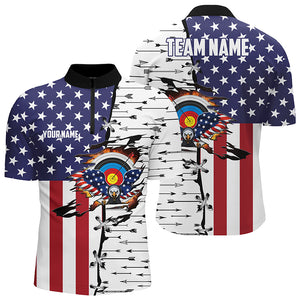 Personalized USA Eagle Archery Men Quarter-Zip Shirts Custom Patriotic US Archery Shirts TDM0487