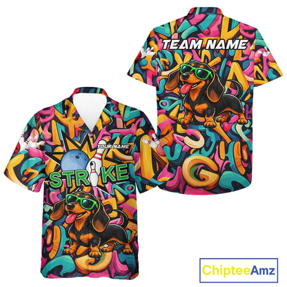 Funny Colorful Graffiti Dachshund Dog Bowling Hawaiian Shirt For Men Women Custom Bowling Team Jersey TDM8068