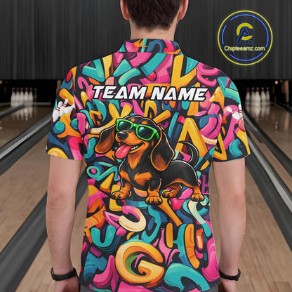 Funny Colorful Graffiti Dachshund Dog Bowling Shirts For Men Custom Bowling Team Jersey Outfit TDM8068