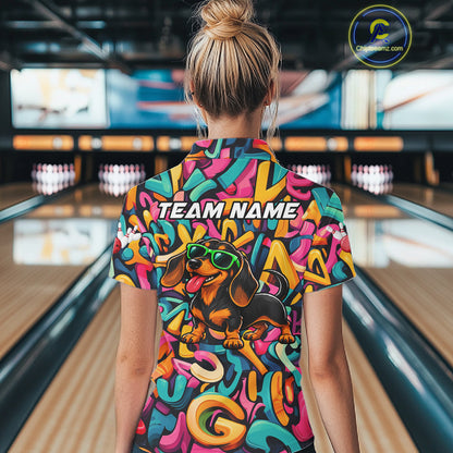 Funny Colorful Graffiti Dachshund Dog Bowling Shirts For Women Custom Bowling Team Jersey Outfit TDM8068