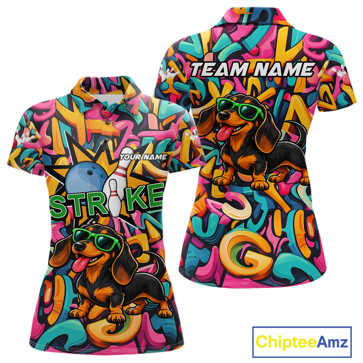 Funny Colorful Graffiti Dachshund Dog Bowling Shirts For Women Custom Bowling Team Jersey Outfit TDM8068