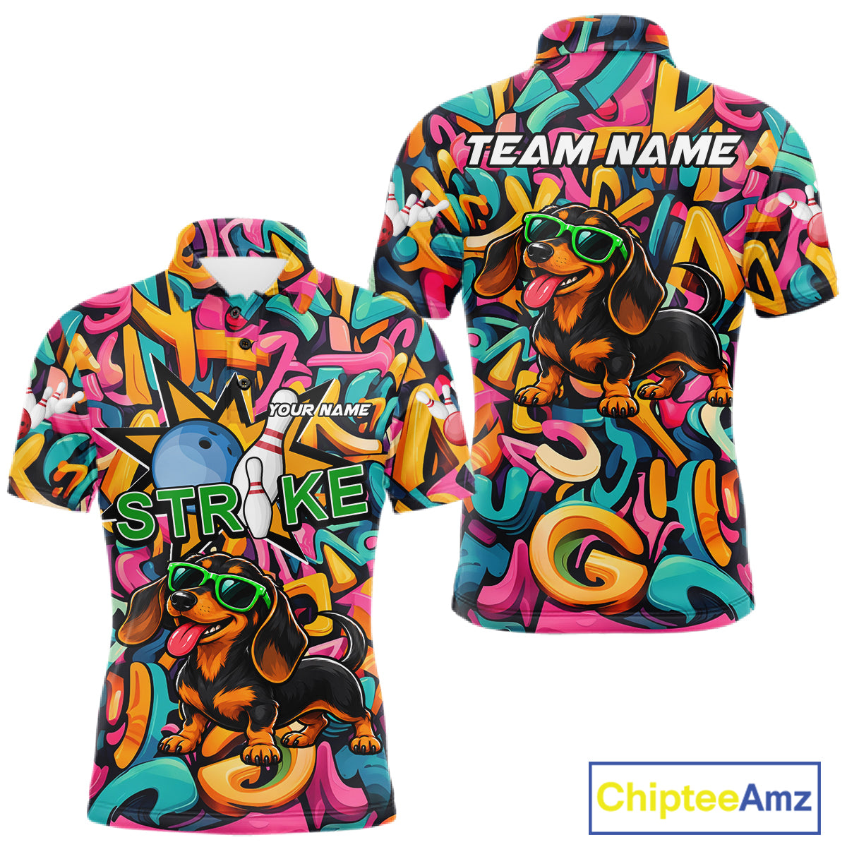 Funny Colorful Graffiti Dachshund Dog Bowling Shirts For Men Custom Bowling Team Jersey Outfit TDM8068