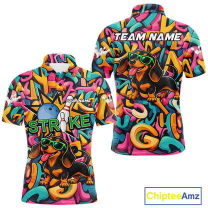 Funny Colorful Graffiti Dachshund Dog Bowling Shirts For Men Custom Bowling Team Jersey Outfit TDM8068
