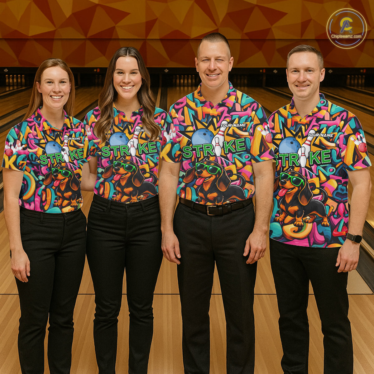 Funny Colorful Graffiti Dachshund Dog Bowling Shirts For Men Custom Bowling Team Jersey Outfit TDM8068