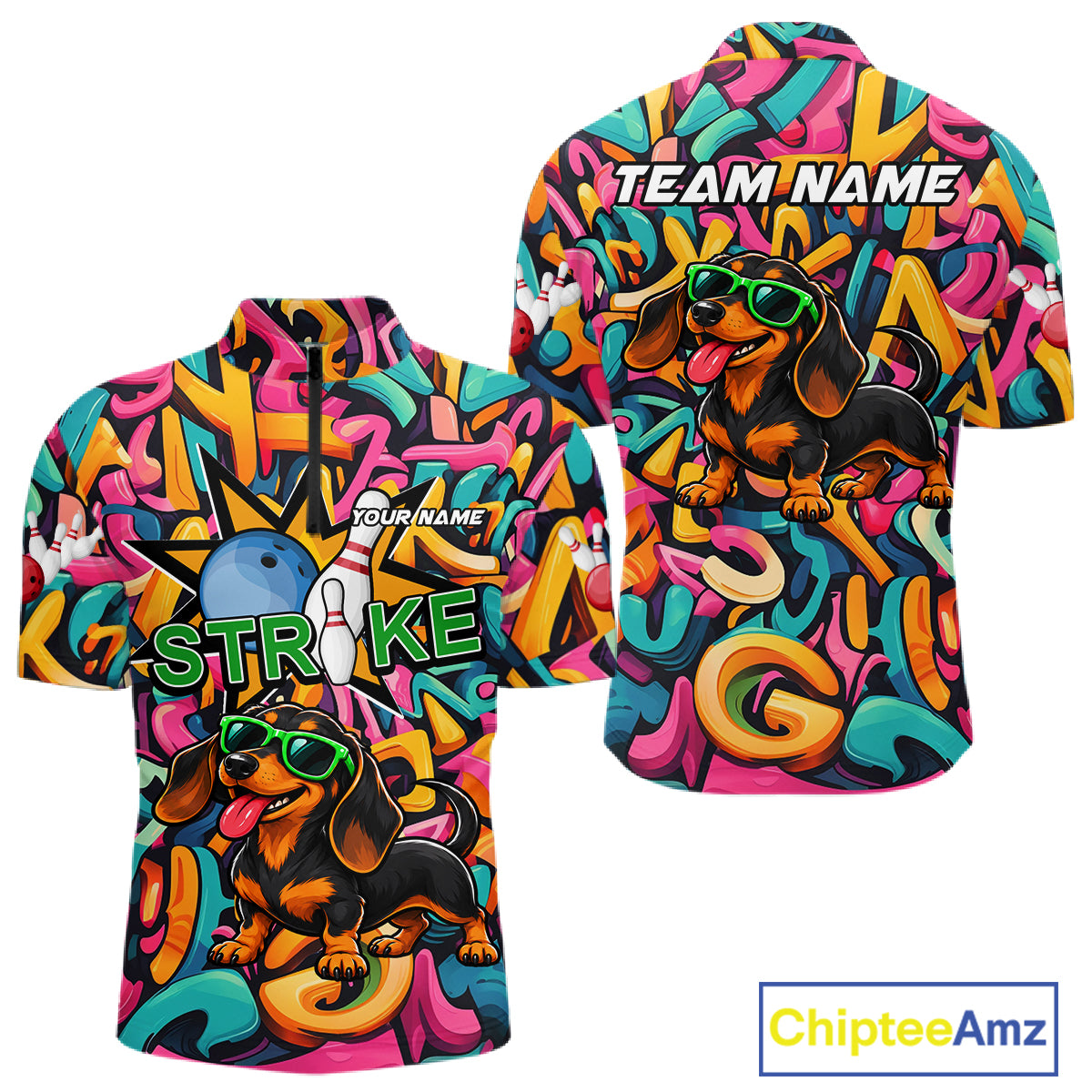 Funny Colorful Graffiti Dachshund Dog Bowling Shirts For Men Custom Bowling Team Jersey Outfit TDM8068
