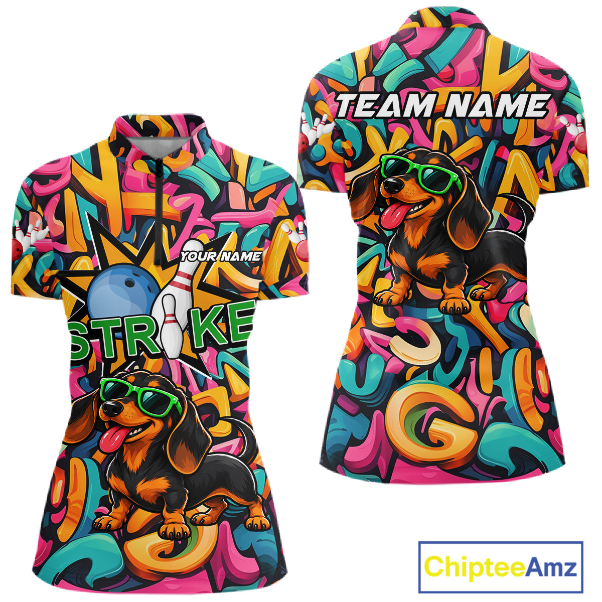 Funny Colorful Graffiti Dachshund Dog Bowling Shirts For Women Custom Bowling Team Jersey Outfit TDM8068