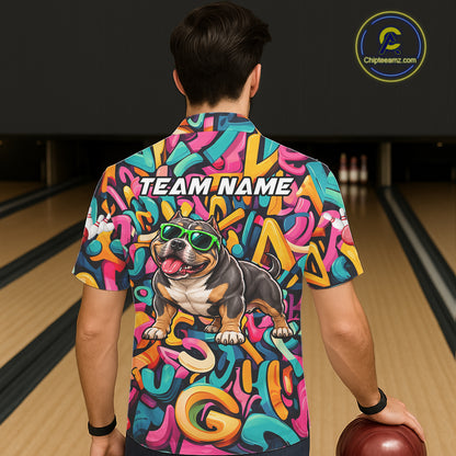Funny Colorful Graffiti American Bully Dog Bowling Hawaiian Shirt For Men Women Custom Bowling Jersey TDM8069