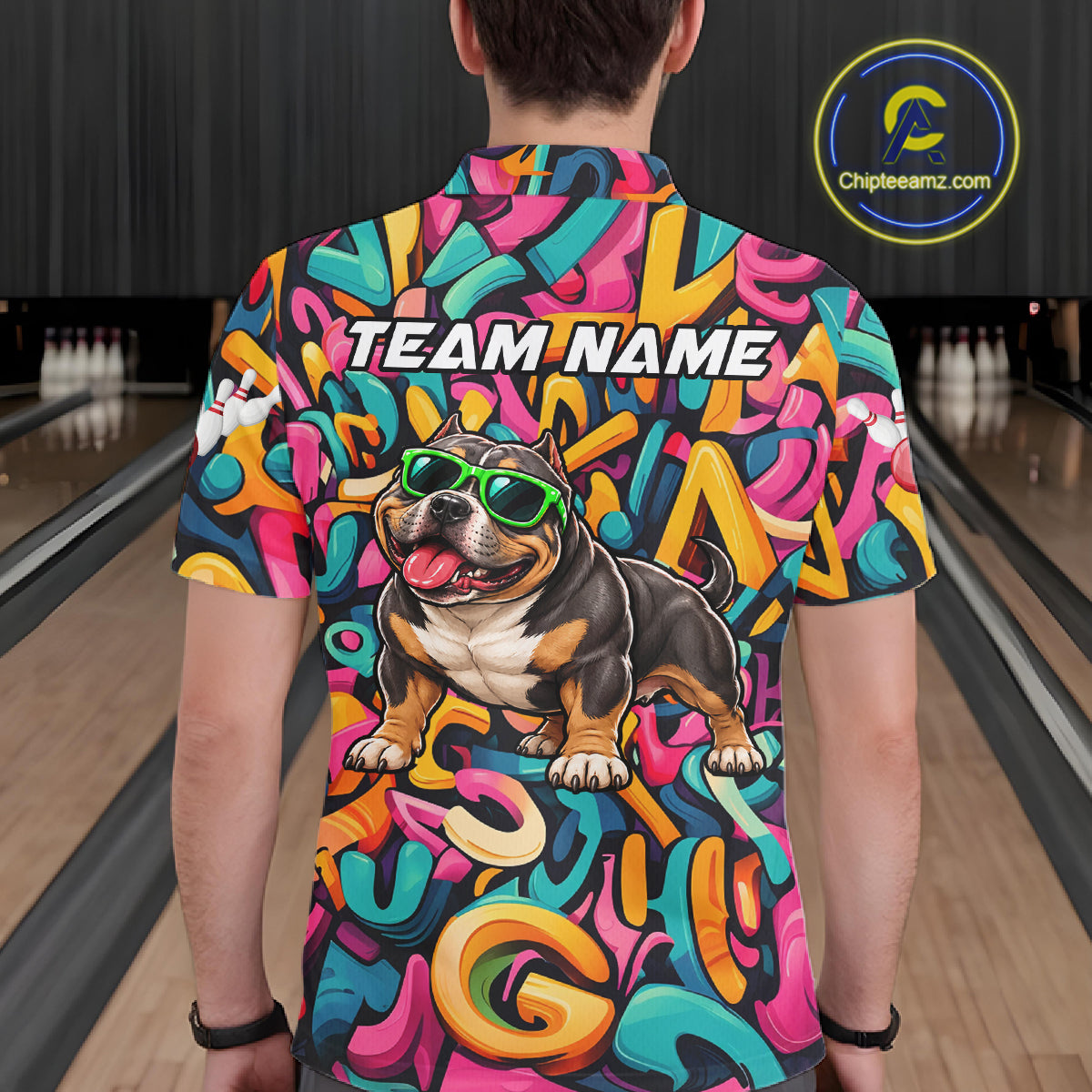 Funny Colorful Graffiti American Bully Dog Bowling Shirts For Men Custom Bowling Team Jersey TDM8069