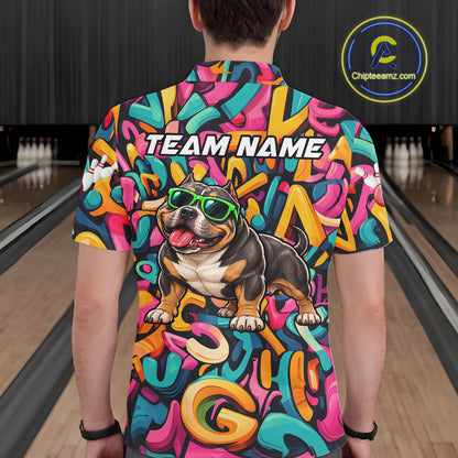 Funny Colorful Graffiti American Bully Dog Bowling Shirts For Men Custom Bowling Team Jersey TDM8069