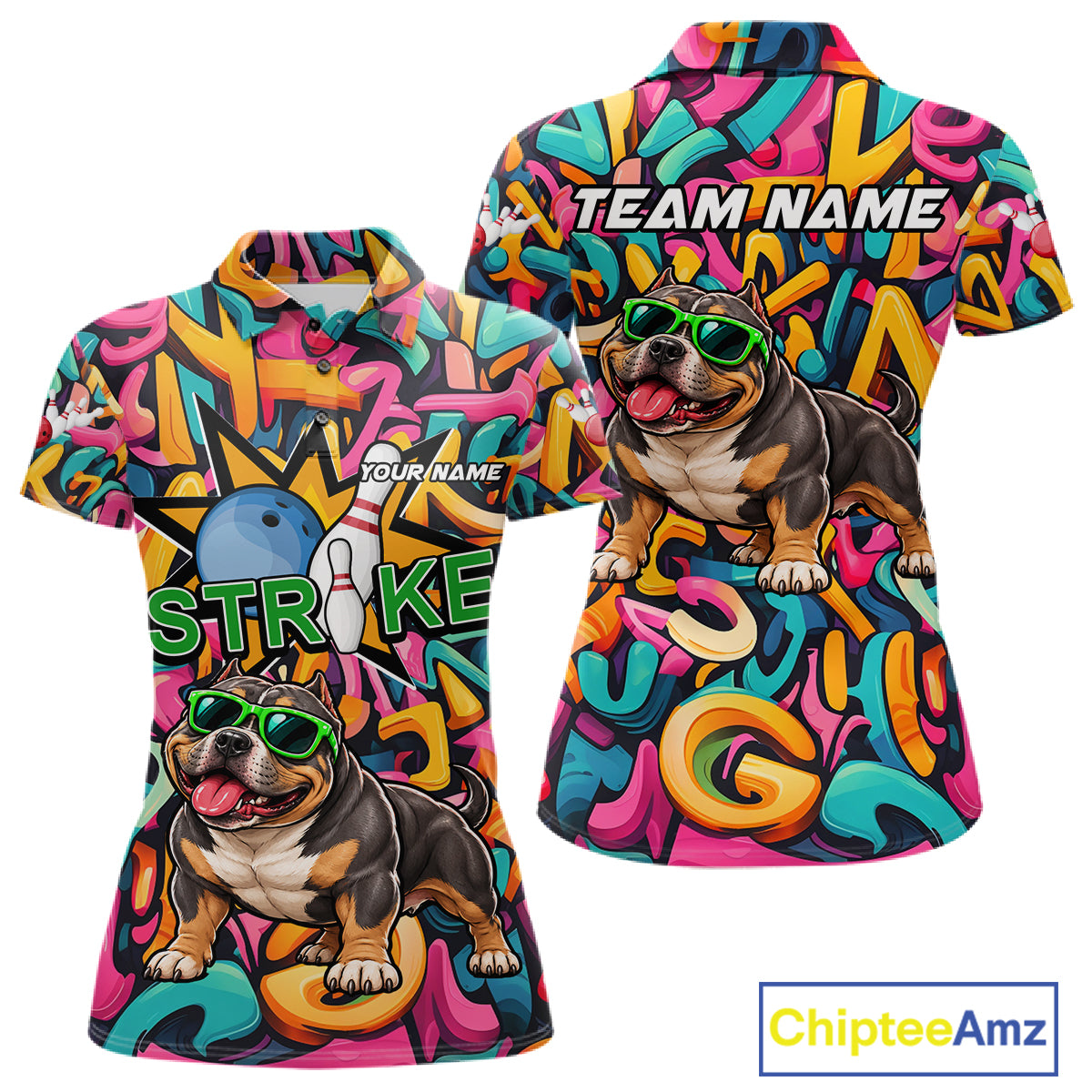 Funny Colorful Graffiti American Bully Dog Bowling Shirts For Women Custom Bowling Team Jersey TDM8069