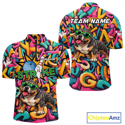 Funny Colorful Graffiti American Bully Dog Bowling Shirts For Men Custom Bowling Team Jersey TDM8069