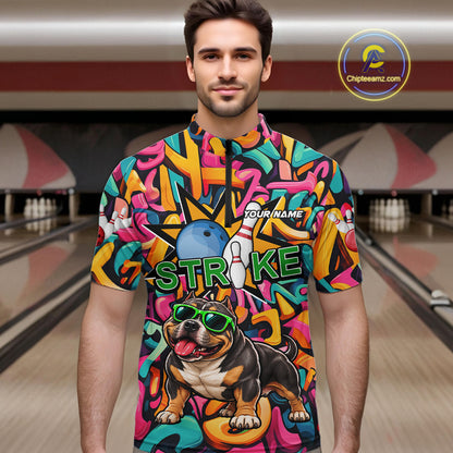 Funny Colorful Graffiti American Bully Dog Bowling Shirts For Men Custom Bowling Team Jersey TDM8069