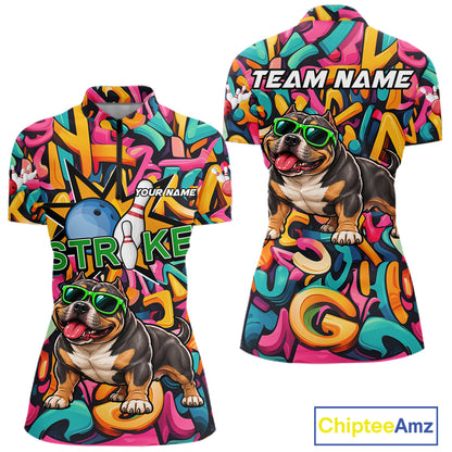 Funny Colorful Graffiti American Bully Dog Bowling Shirts For Women Custom Bowling Team Jersey TDM8069