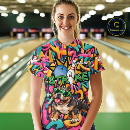 Funny Colorful Graffiti American Bully Dog Bowling Shirts For Women Custom Bowling Team Jersey TDM8069