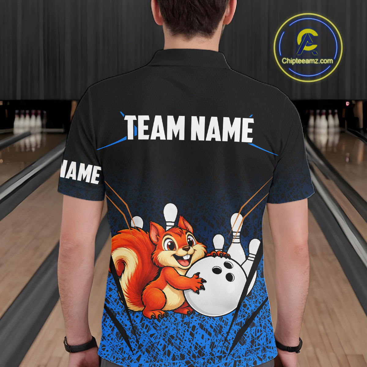 Black And Blue Funny Squirrel Bowling Shirts For Men Custom Bowling Jersey, Bowling Team Outfit TDM8076