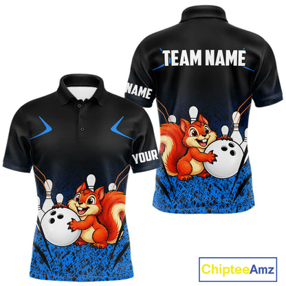 Black And Blue Funny Squirrel Bowling Shirts For Men Custom Bowling Jersey, Bowling Team Outfit TDM8076