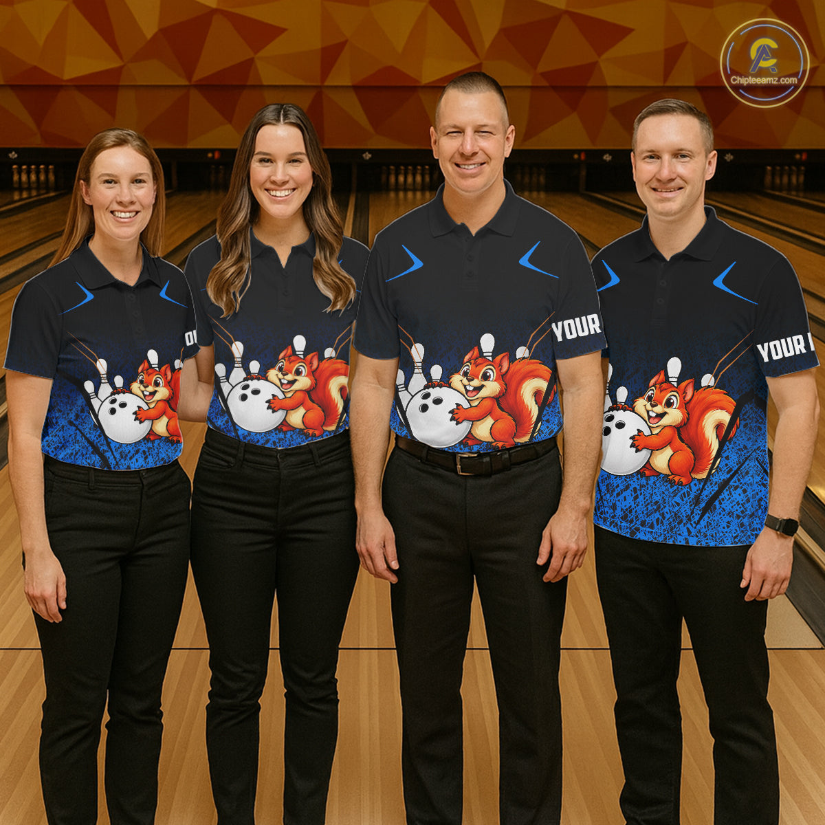 Black And Blue Funny Squirrel Bowling Shirts For Men Custom Bowling Jersey, Bowling Team Outfit TDM8076