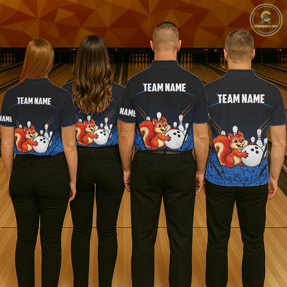 Black And Blue Funny Squirrel Bowling Shirts For Men Custom Bowling Jersey, Bowling Team Outfit TDM8076