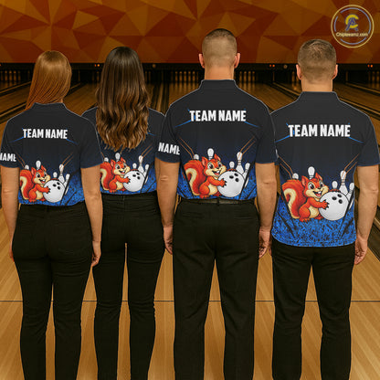 Black And Blue Funny Squirrel Bowling Shirts For Men Custom Bowling Jersey, Bowling Team Outfit TDM8076