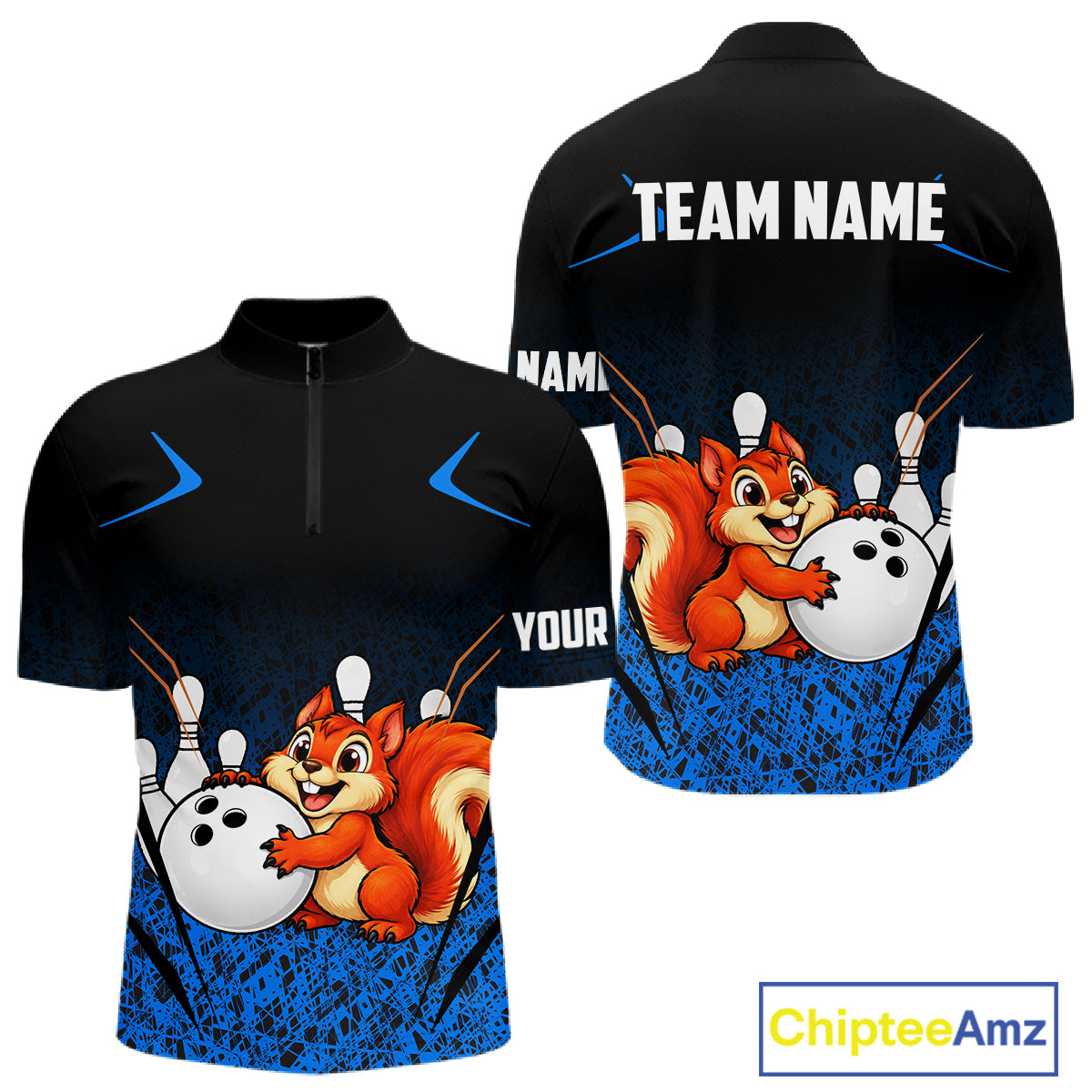 Black And Blue Funny Squirrel Bowling Shirts For Men Custom Bowling Jersey, Bowling Team Outfit TDM8076