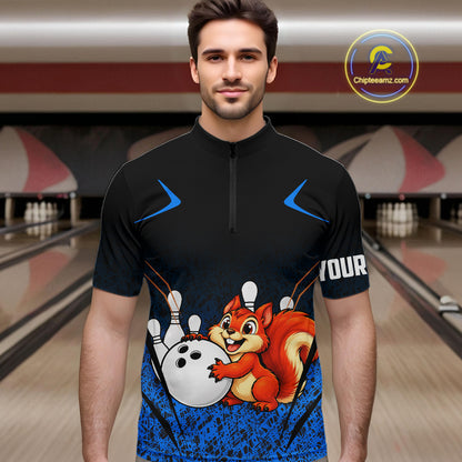 Black And Blue Funny Squirrel Bowling Shirts For Men Custom Bowling Jersey, Bowling Team Outfit TDM8076