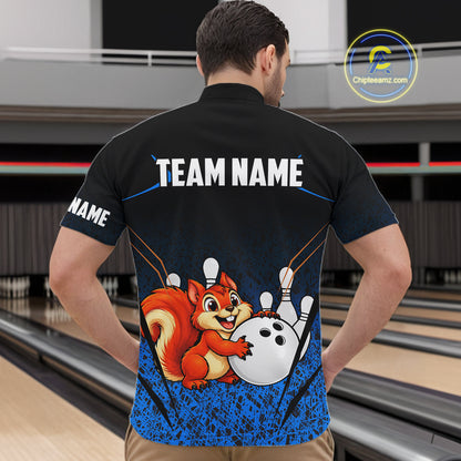 Black And Blue Funny Squirrel Bowling Shirts For Men Custom Bowling Jersey, Bowling Team Outfit TDM8076